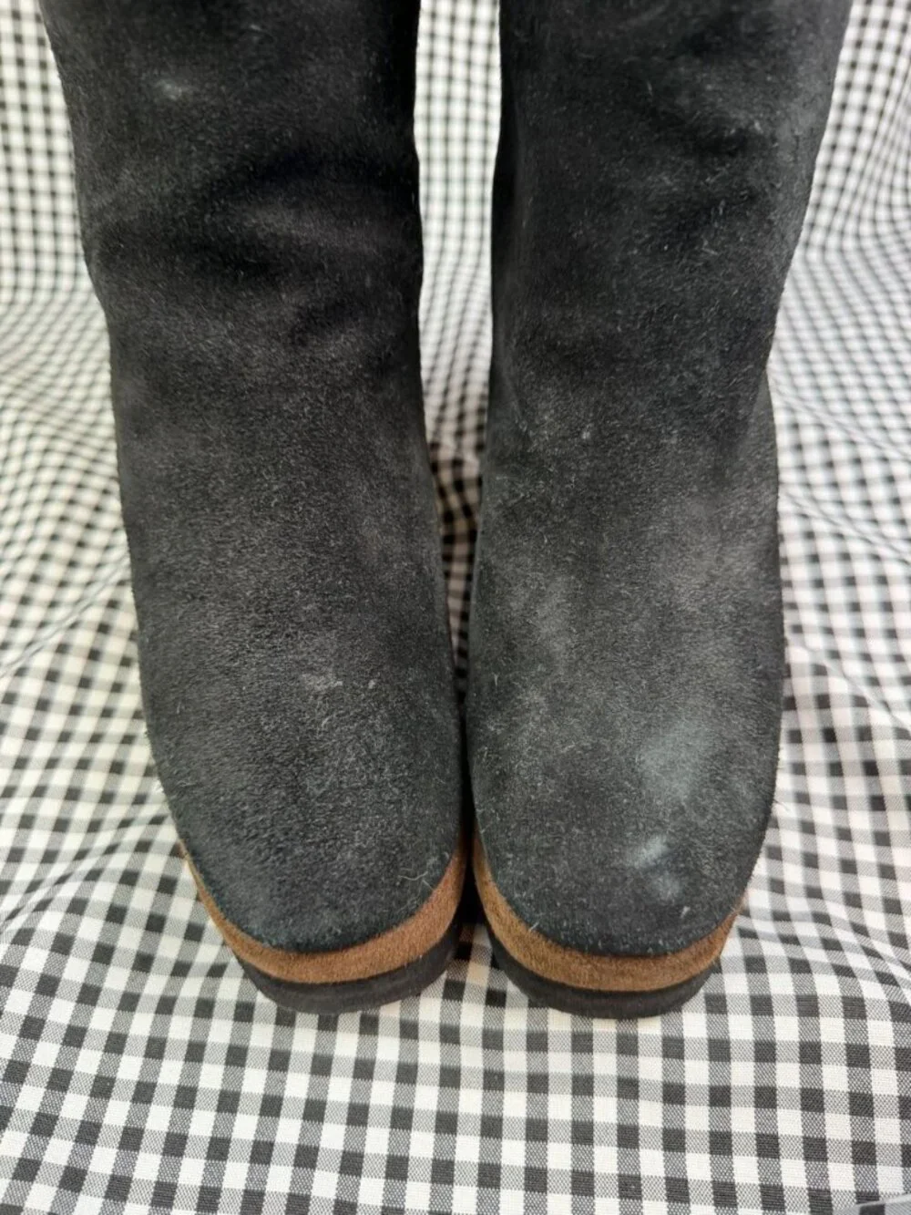 Tory Burch Platform Boots Womens 8 M Black Suede Knee High Leather Sole